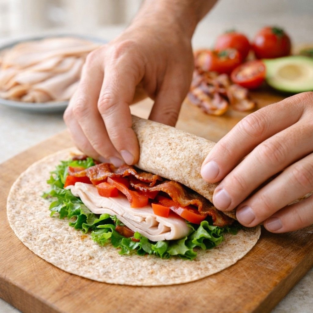 Rolling a Turkey BLT wrap