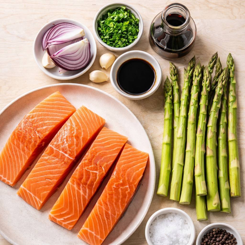 Sheet Pan Balsamic Salmon with Asparagus ingredients