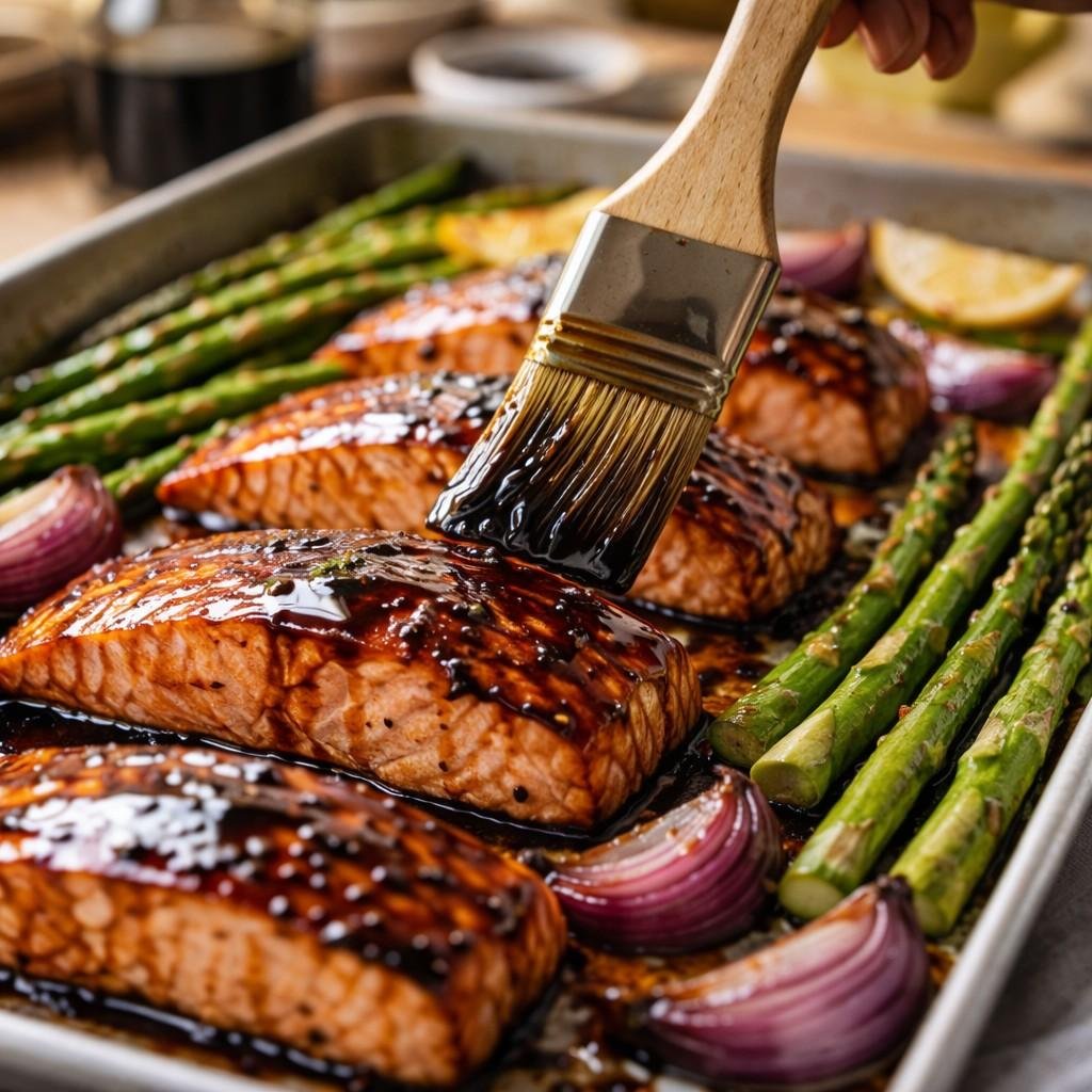 Sheet Pan Balsamic Salmon with Asparagus prep