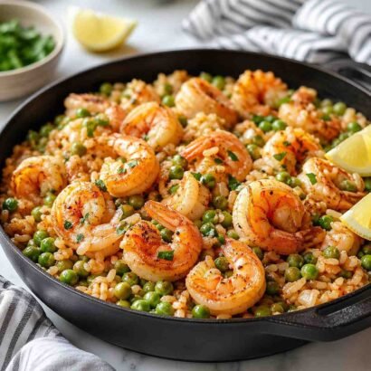 Skillet Shrimp with Rice and Peas