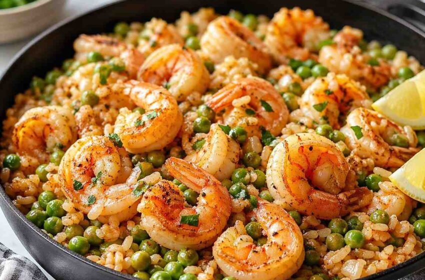Skillet Shrimp with Rice and Peas