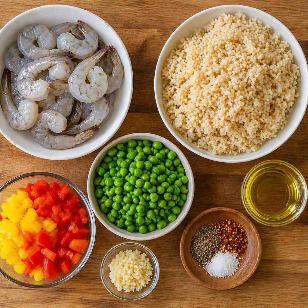 Skillet Shrimp with Rice and Peas ingredients