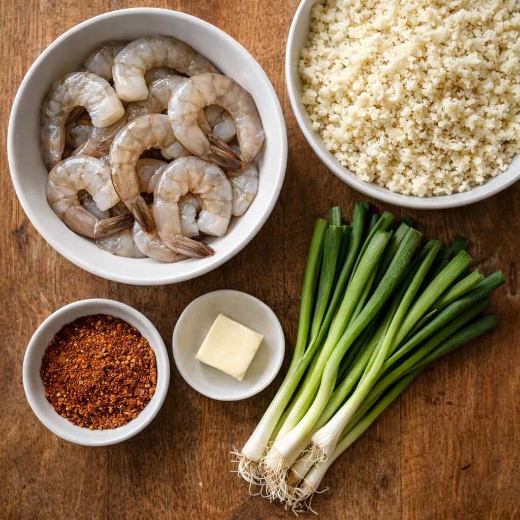 Spicy Cajun Shrimp with Cauliflower Rice Bowl ingredients