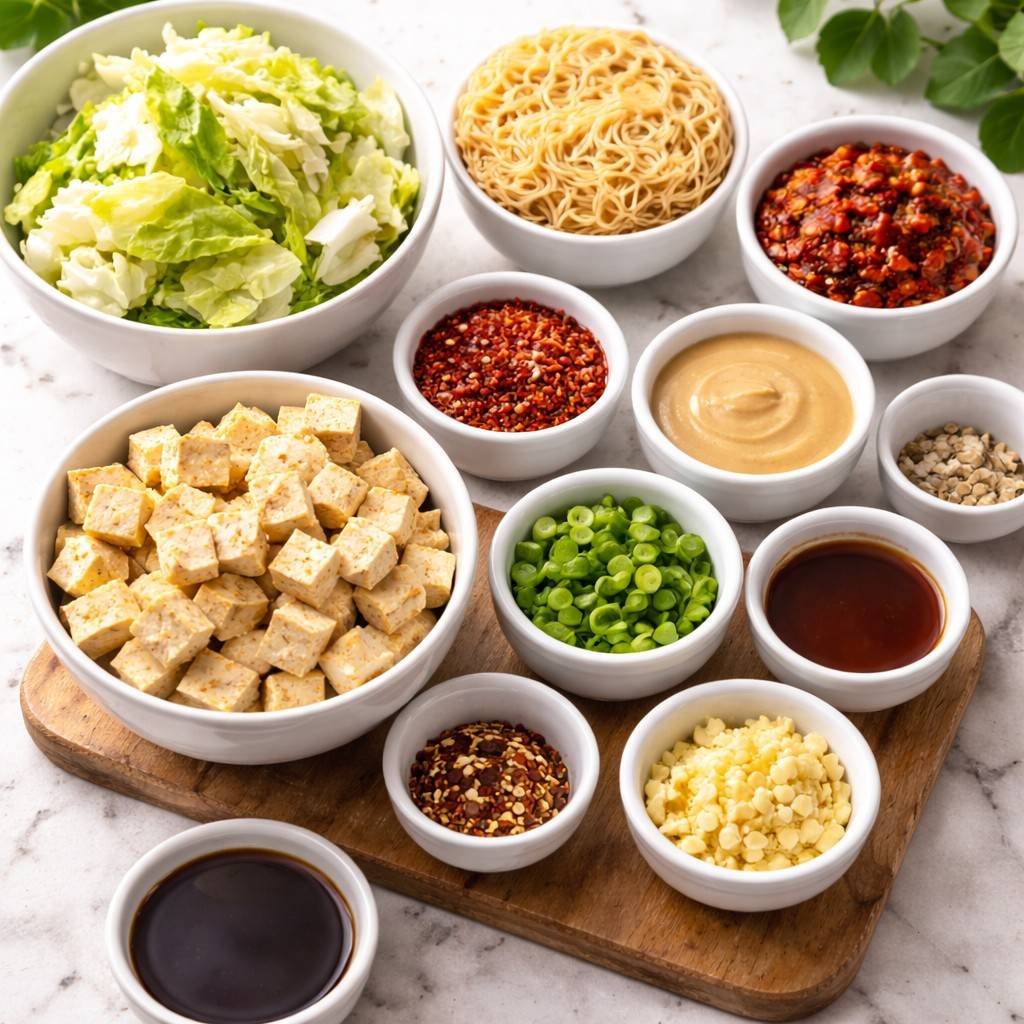 Spicy Sichuan Ramen Cup with Cabbage & Tofu ingredients