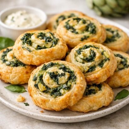 Spinach Artichoke Puff Pastry Spirals