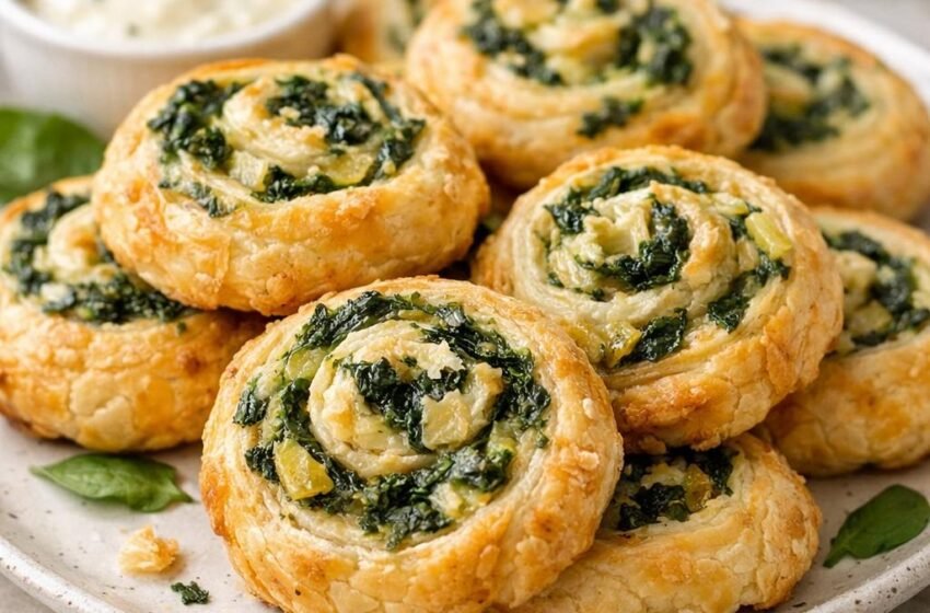 Spinach Artichoke Puff Pastry Spirals