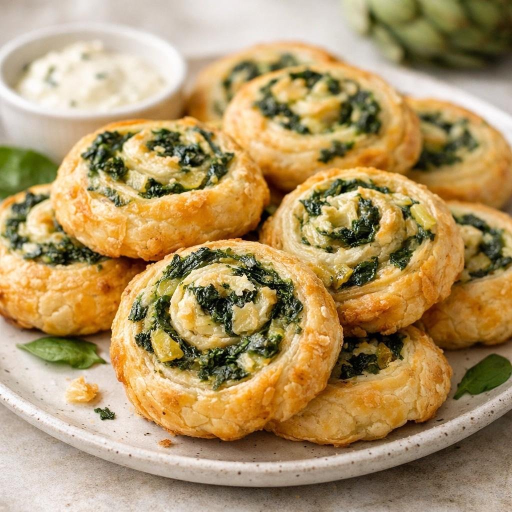 Spinach Artichoke Puff Pastry Spirals
