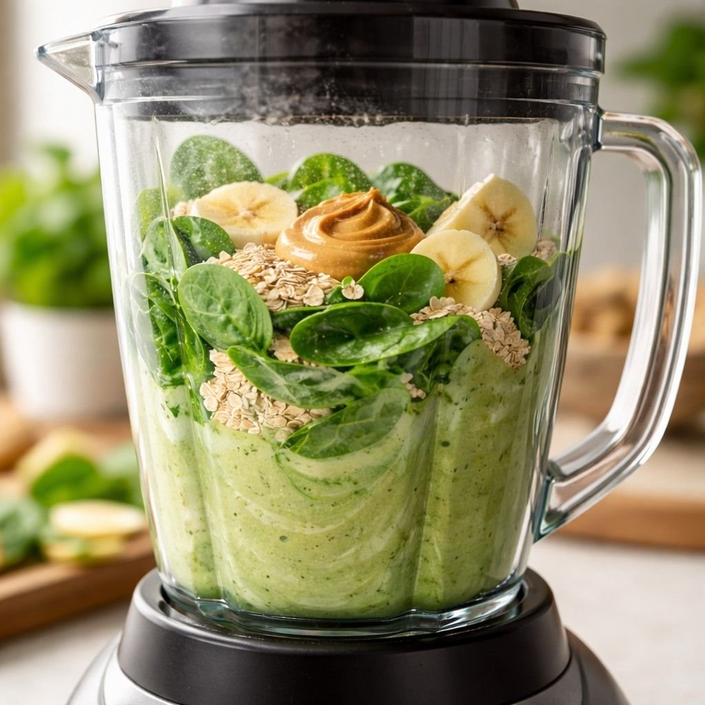Spinach Peanut Butter Banana Smoothie blend