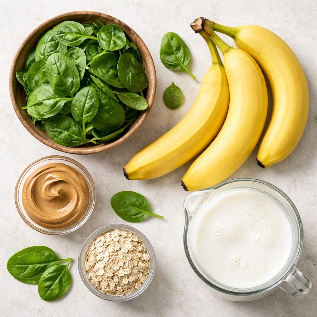 Spinach Peanut Butter Banana Smoothie ingredients