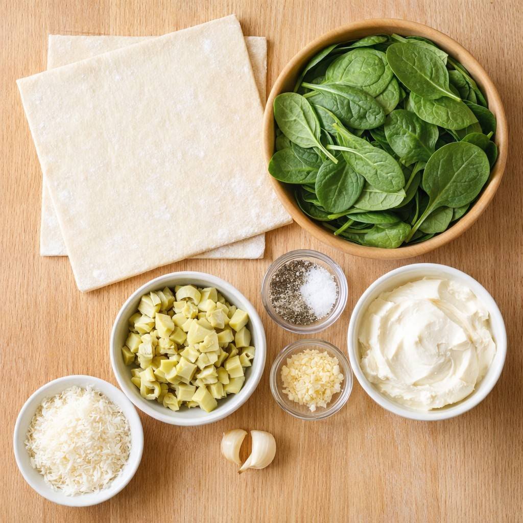 Spinach and artichoke puff pastry ingredients