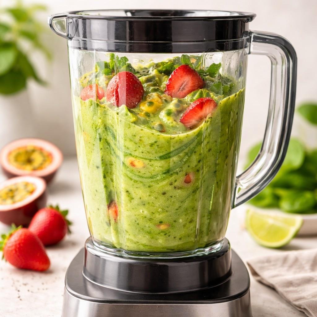 Strawberry Passion Fruit Green Smoothie prep