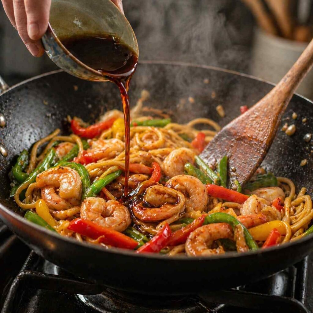 Teriyaki Shrimp Noodles prep
