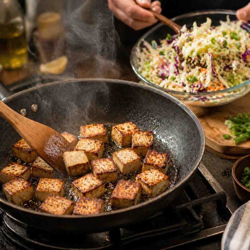 Tofu Coleslaw Wraps prep