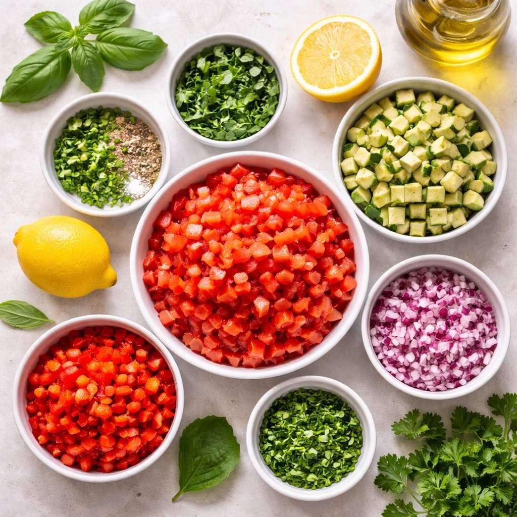 Tomato Zucchini Salsa ingredients