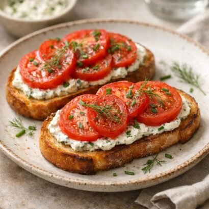 Tomato toasts with herbed cream cheese