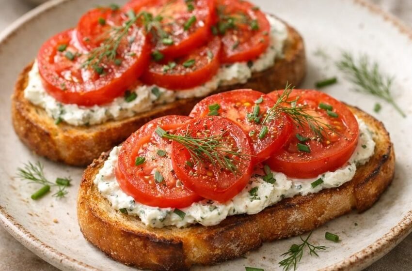 Tomato toasts with herbed cream cheese