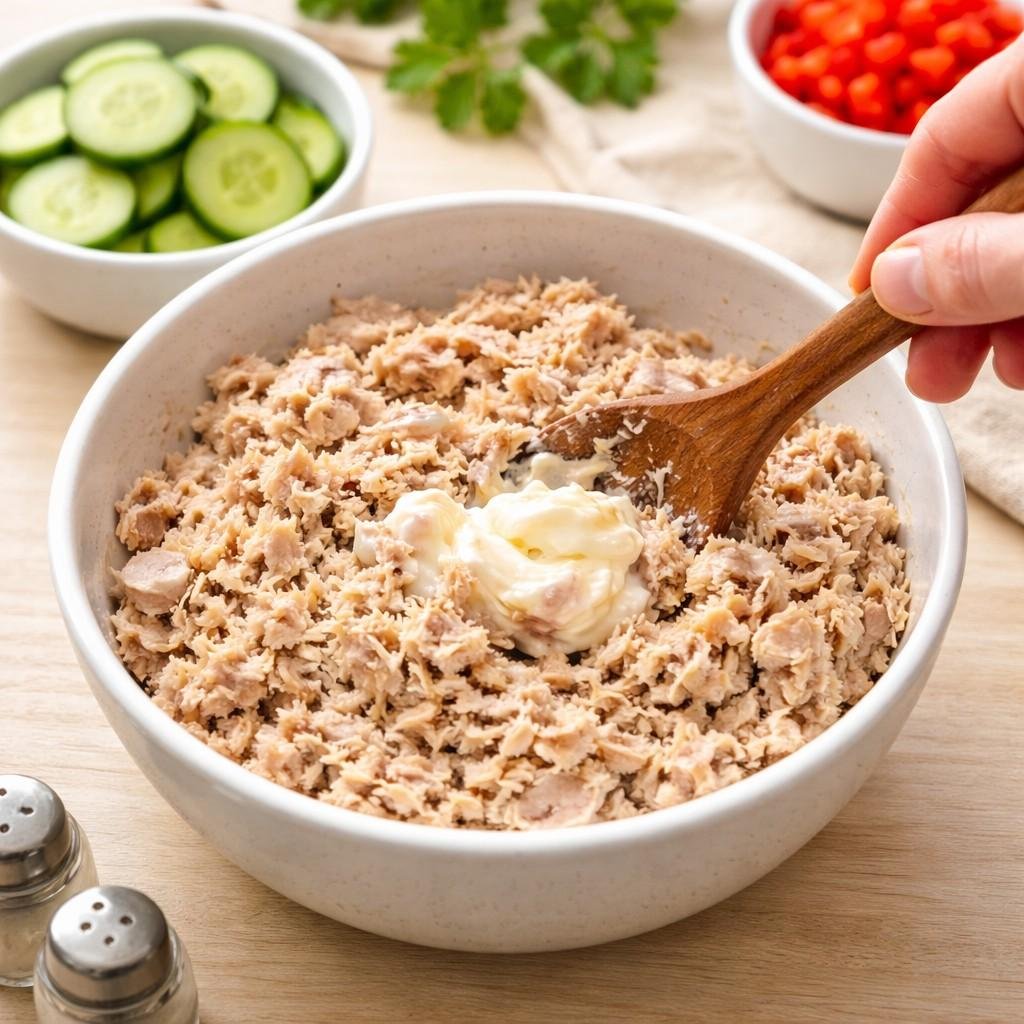 Tuna Salad on Crackers prep