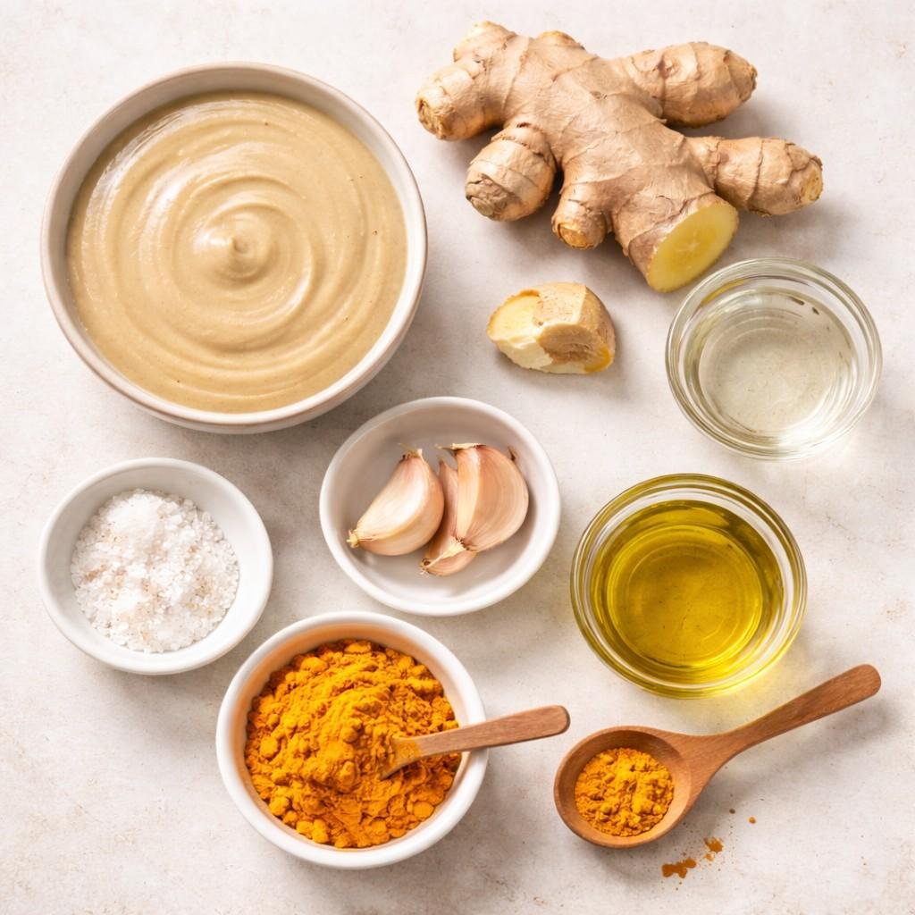 Turmeric ginger tahini dip ingredients
