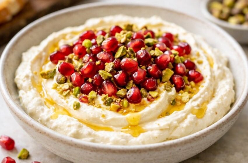 Whipped feta dip with pomegranate and honey