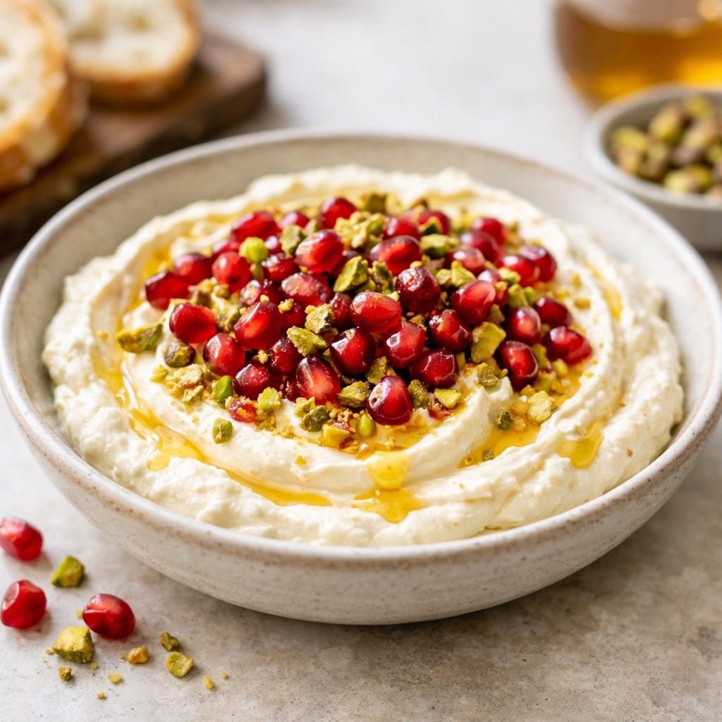 Whipped feta dip with pomegranate and honey