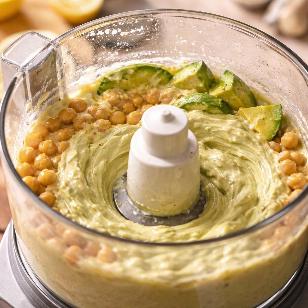 avocado hummus in the making