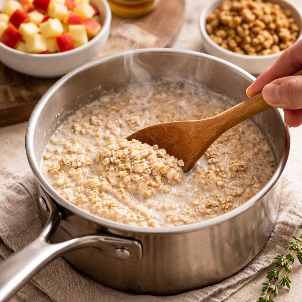 oatmeal preparation with toppings
