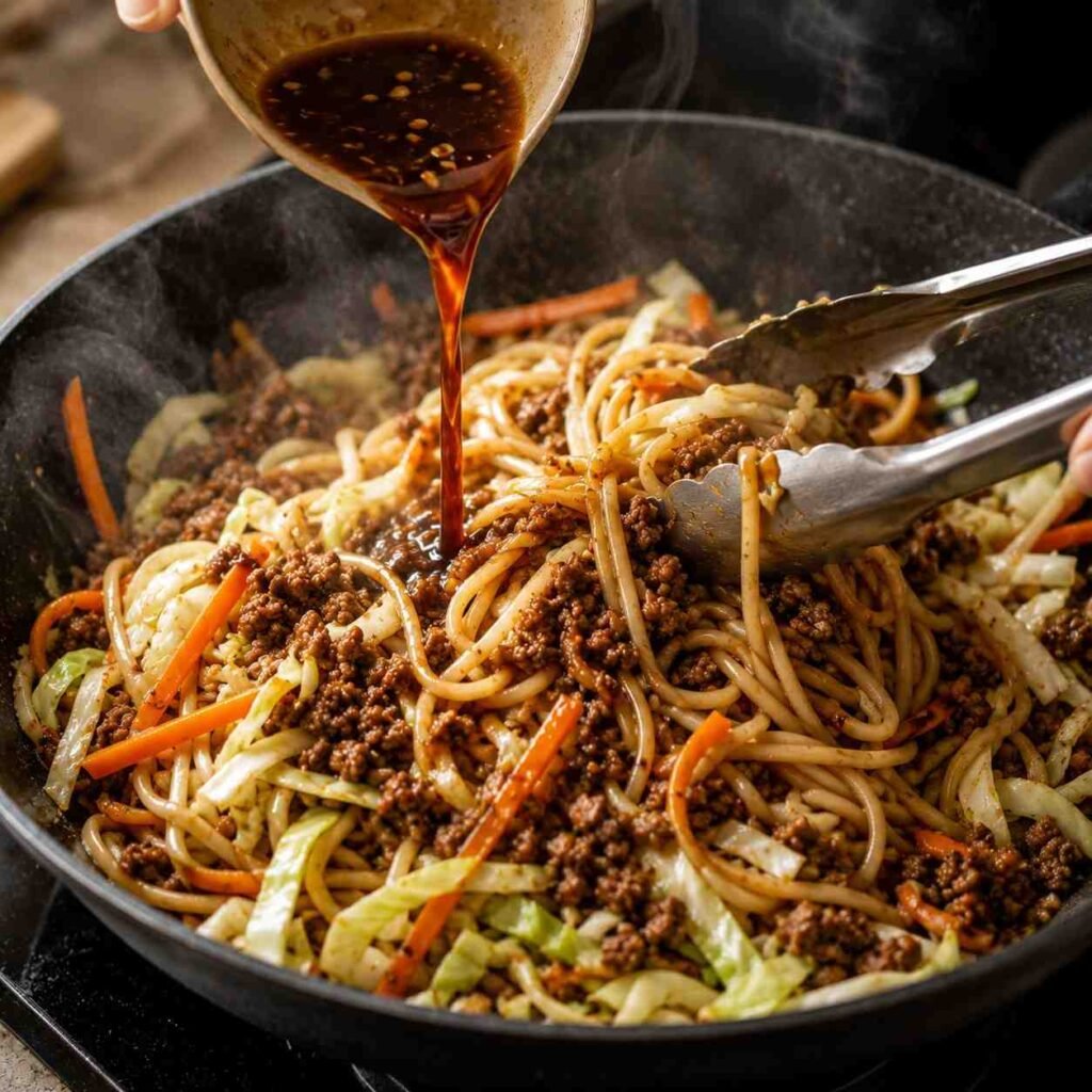 Asian Ground Beef Noodles prep