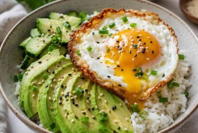 Thumbnail for Creamy Avocado Rice Bowl with Crispy Fried Egg