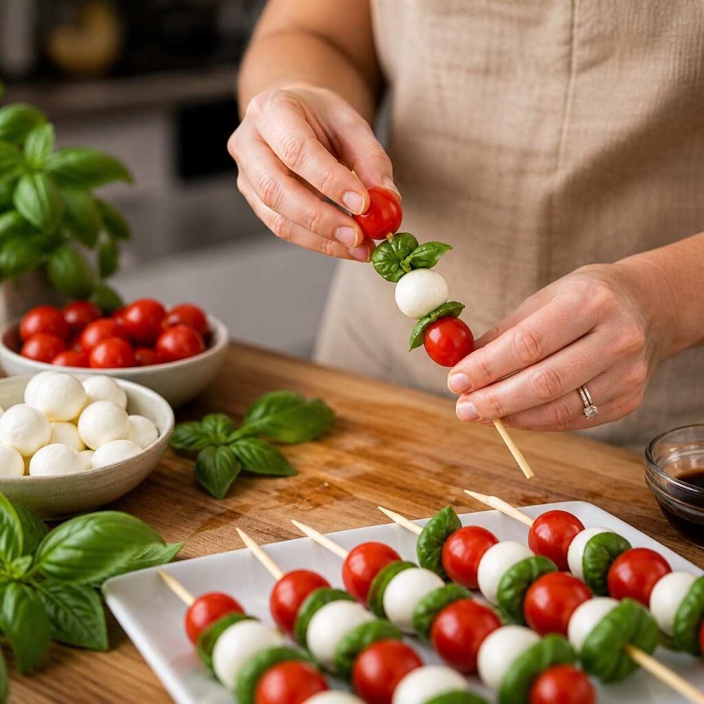 Caprese Salad Skewers prep