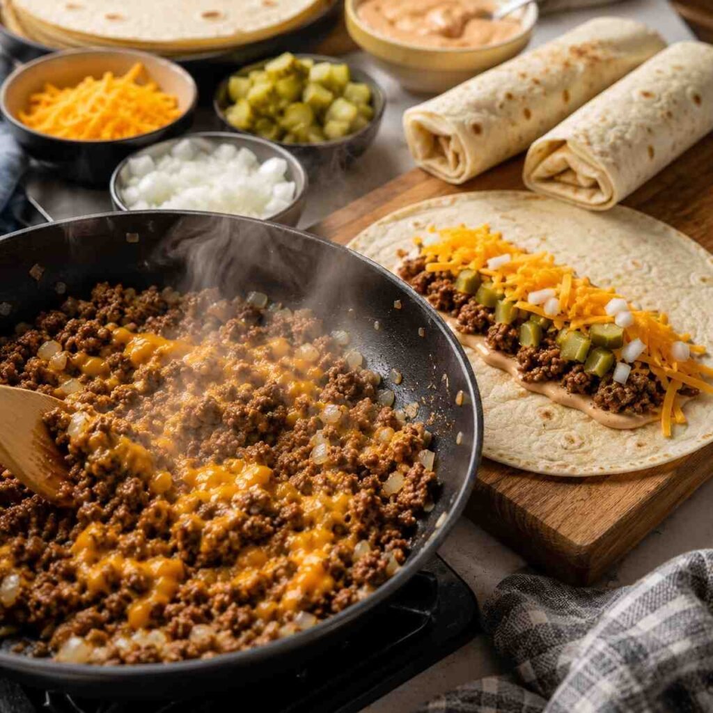 Cheeseburger Wraps prep