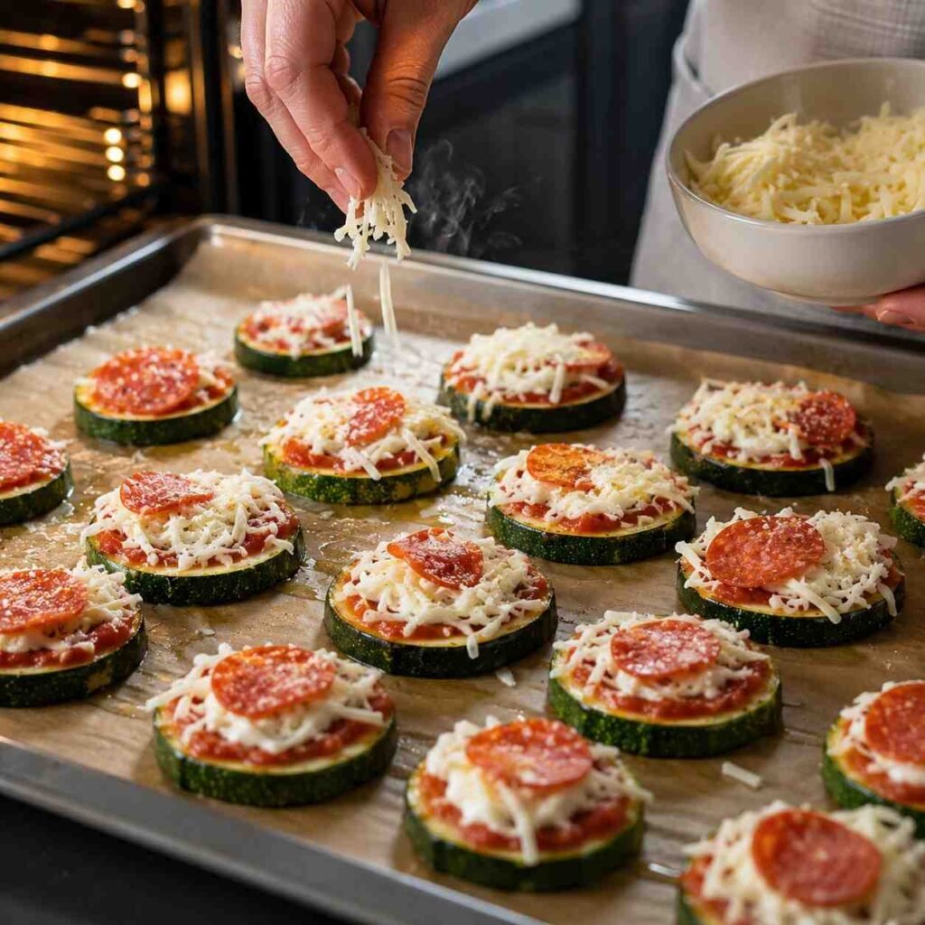 Cheesy Zucchini Pizza Bites prep