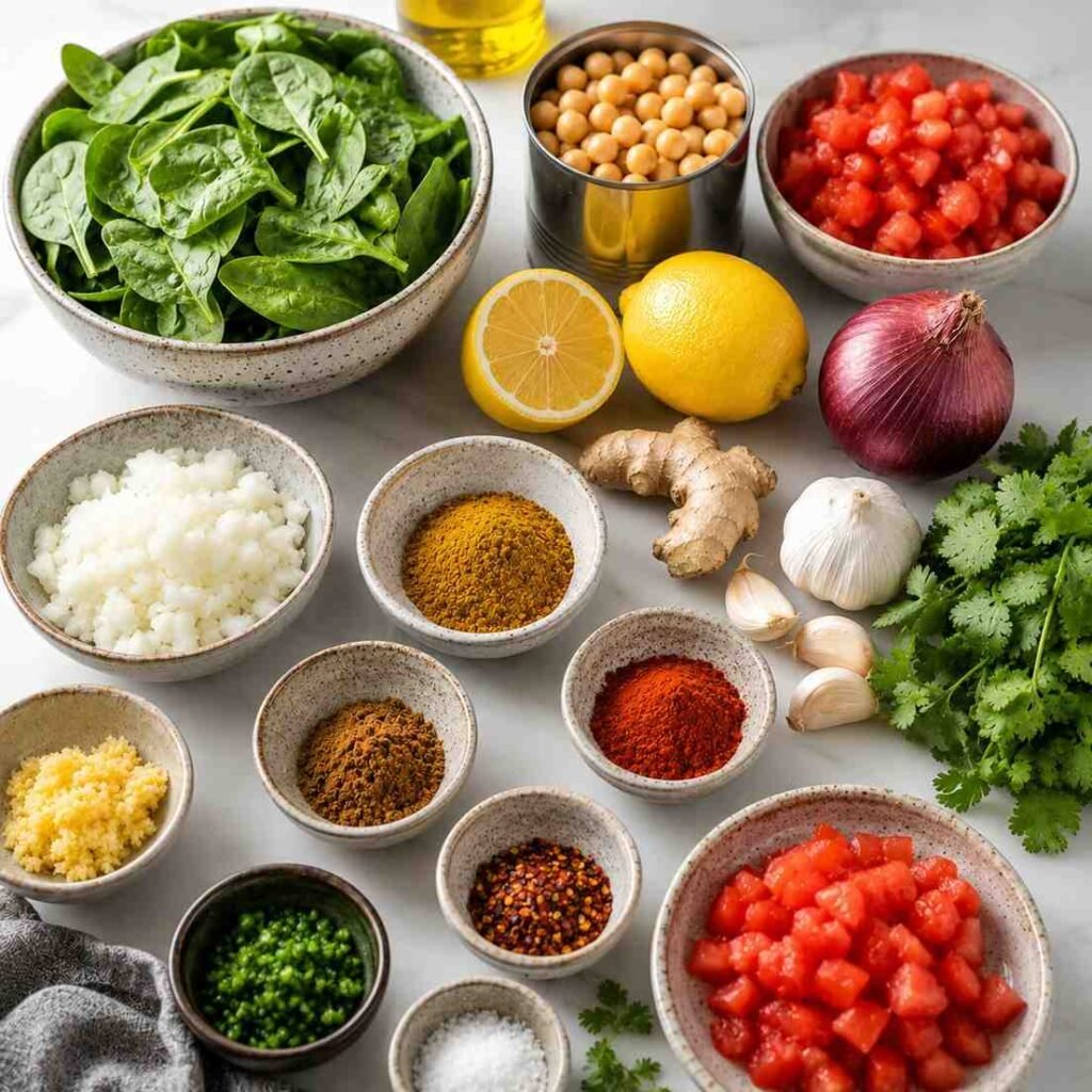 Chickpea Spinach Curry ingredients