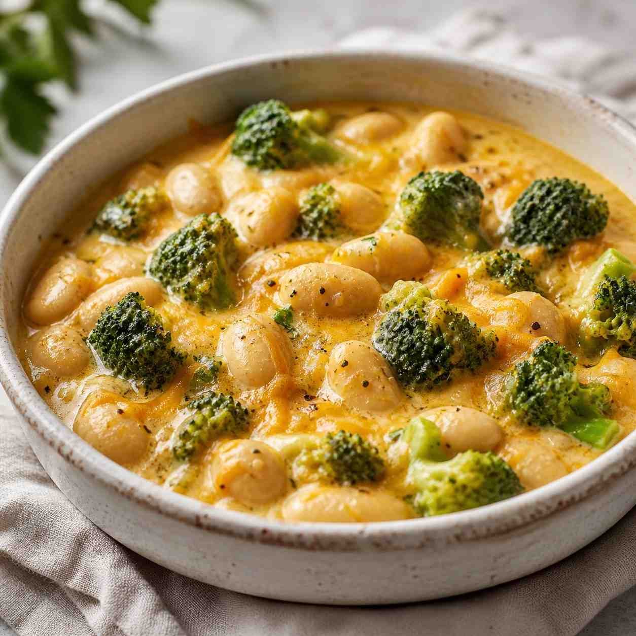 creamy broccoli cheddar butter beans