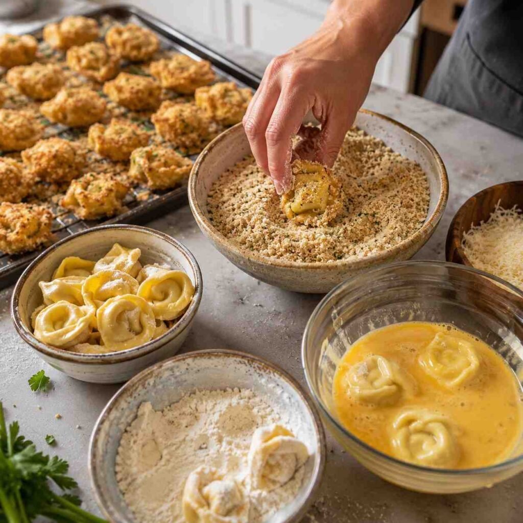 Crispy Baked Tortellini Bites prep