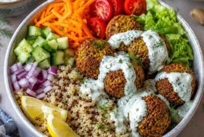 Thumbnail for Crispy Falafel Bowls with Creamy Cashew Tzatziki