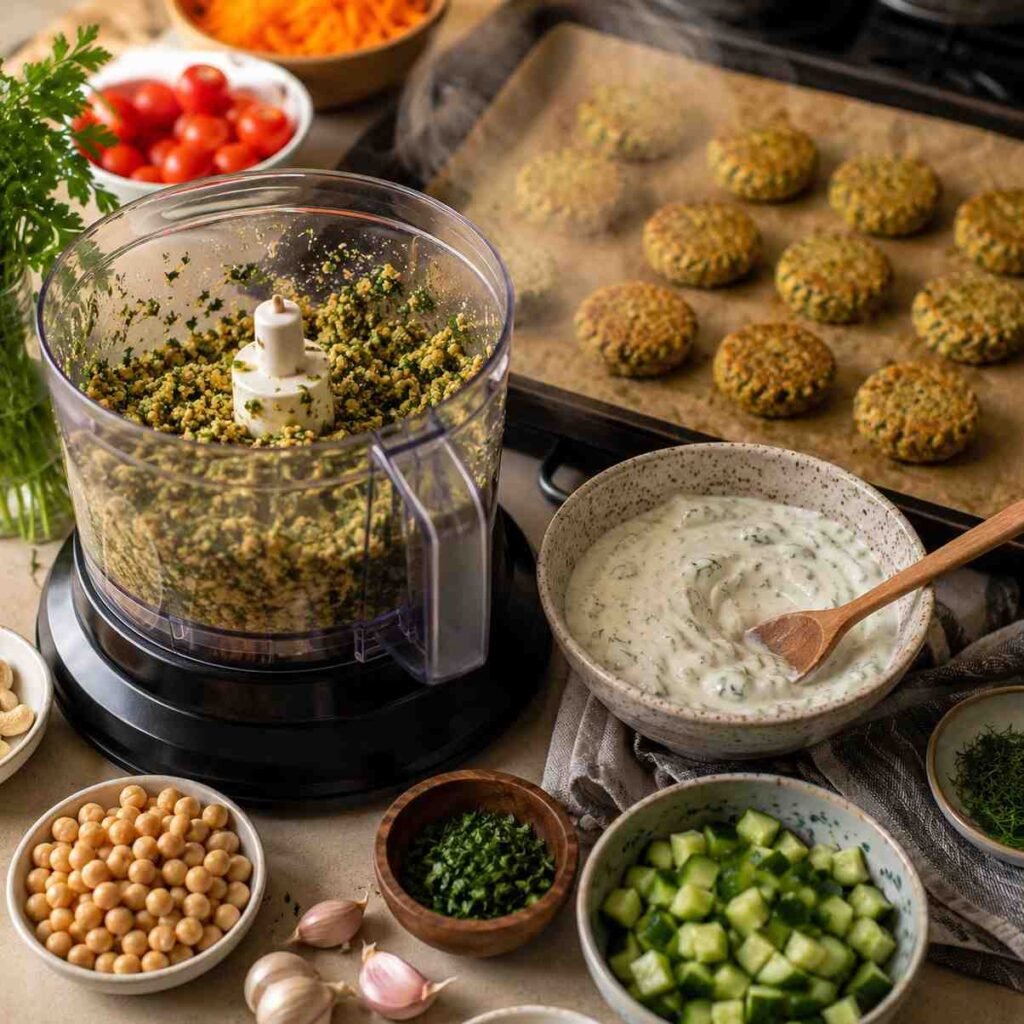 Crispy Falafel Bowls prep