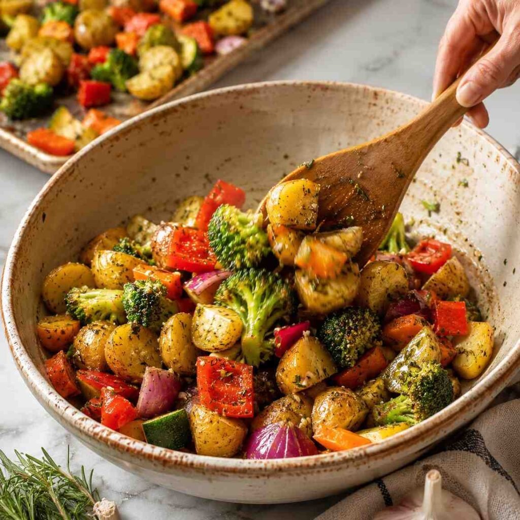 Crispy Garlic Herb Roasted Potatoes and Vegetables prep
