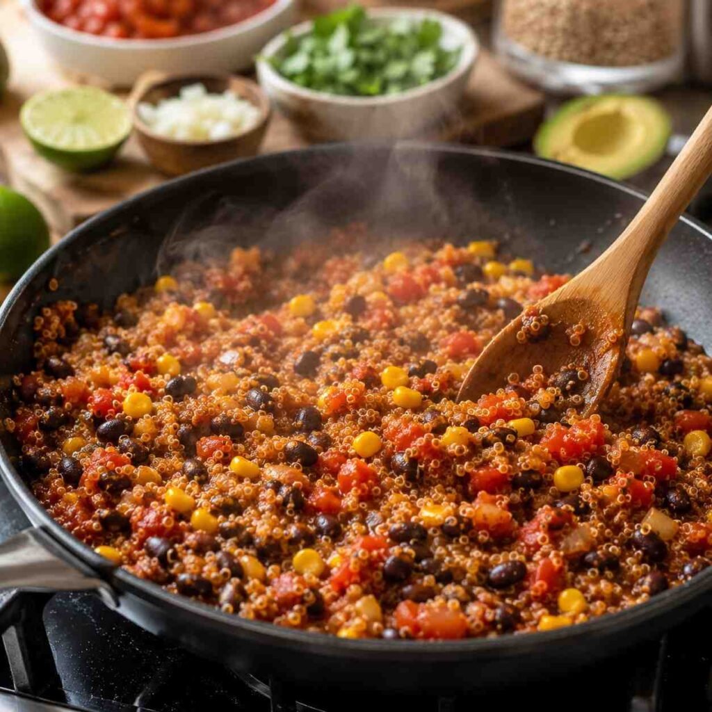 Easy Skillet Mexican Quinoa prep