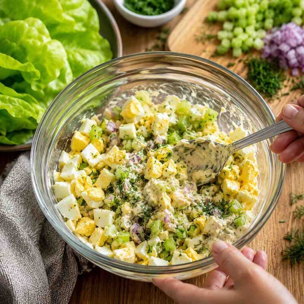 Egg Salad Lettuce Wraps prep