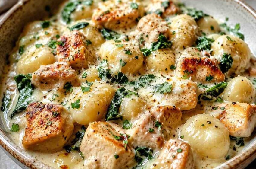 Garlic Asiago Chicken Gnocchi Bake