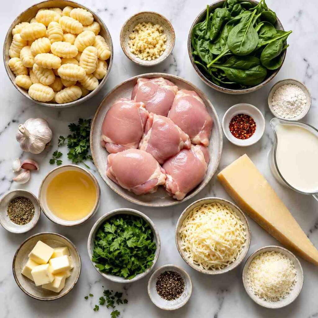 Garlic Asiago Chicken Gnocchi Bake ingredients