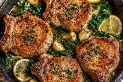 Thumbnail for Garlic Butter Pork Chops with Lemon Spinach