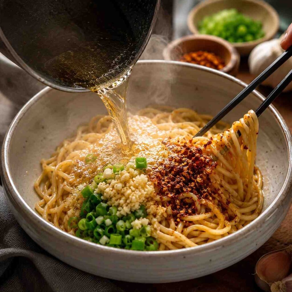 Garlic Chili Oil Noodles prep