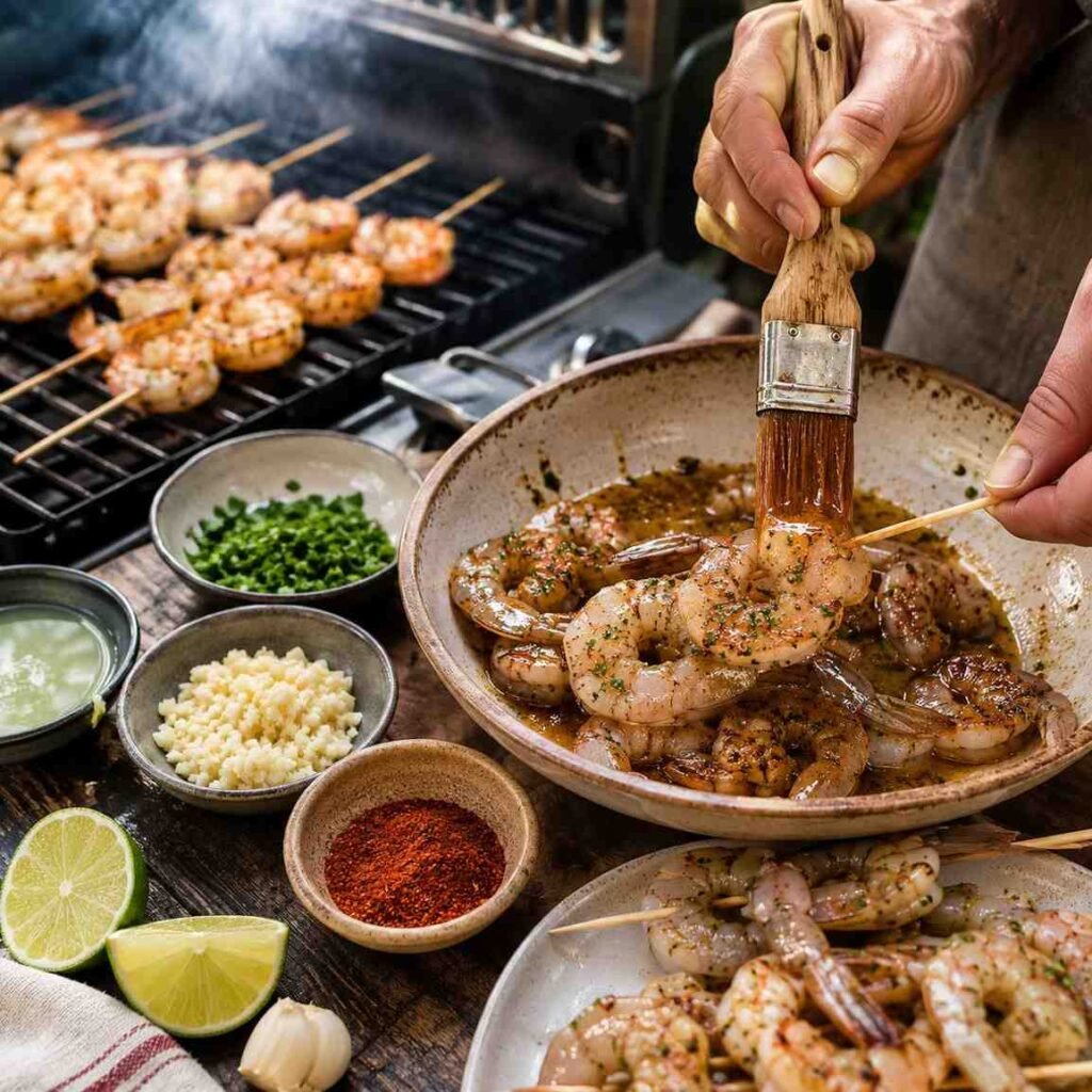 Garlic Lime Grilled Shrimp Skewers prep