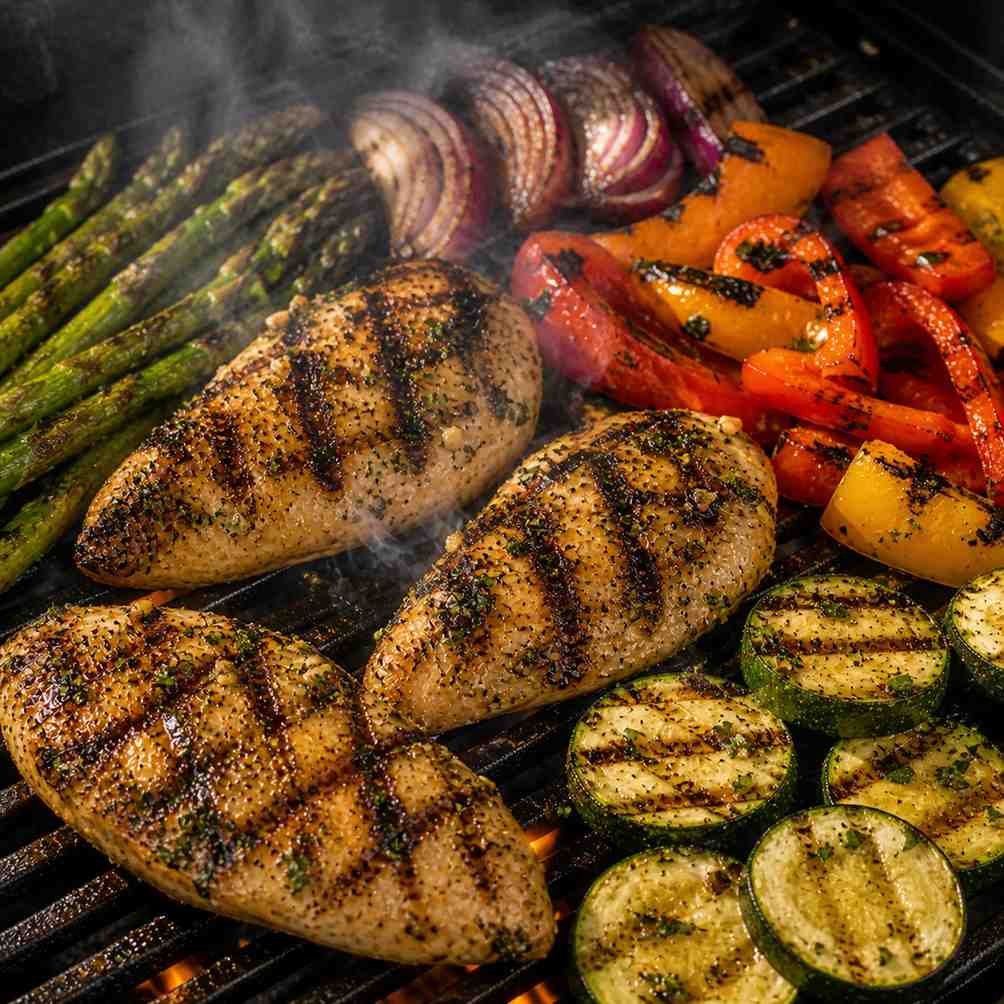 Grilled Garlic Herb Chicken and Veggies cooking process
