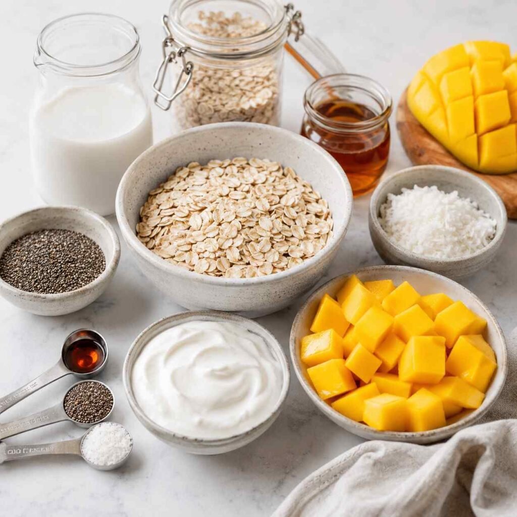 Mango Coconut Overnight Oats ingredients