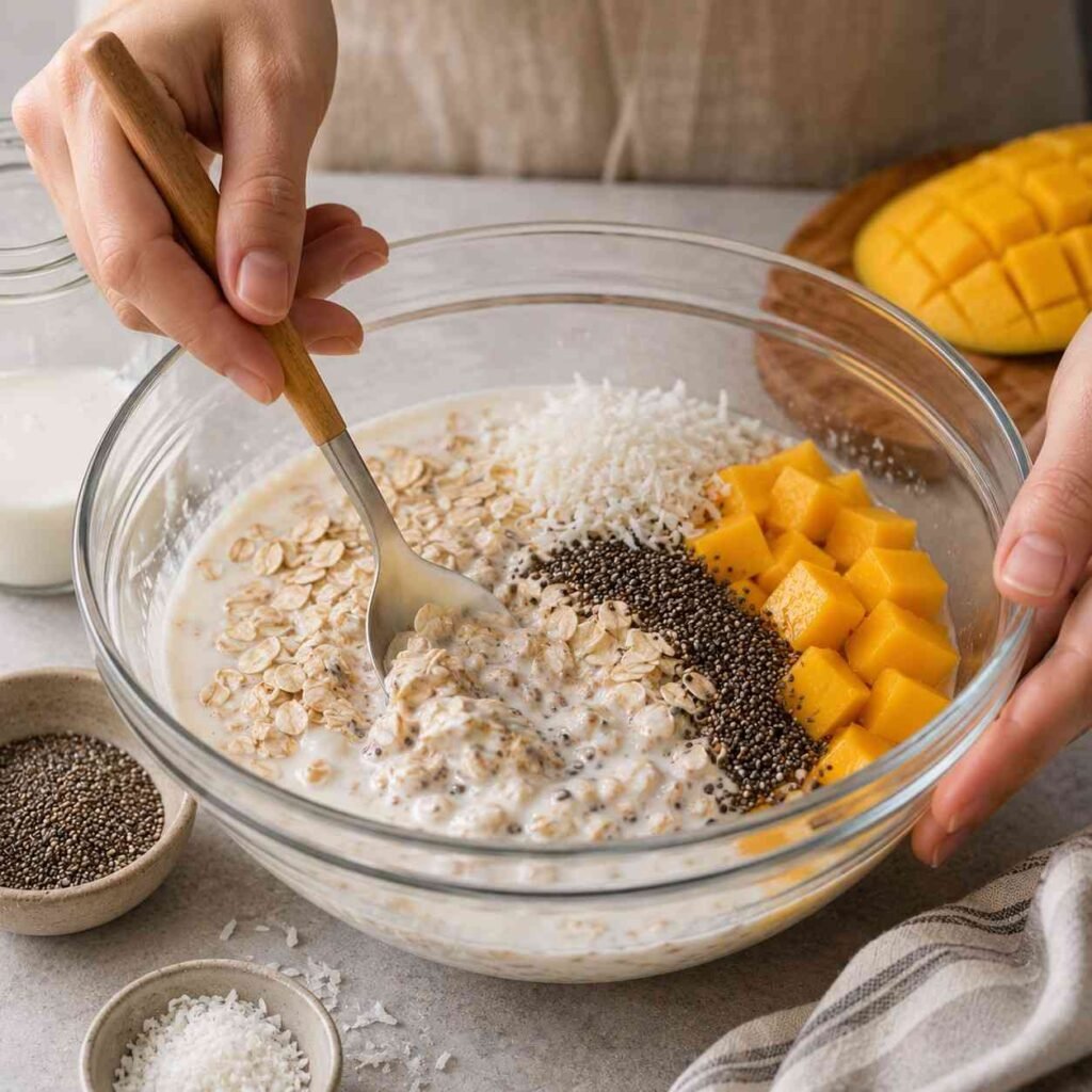 Mango Coconut Overnight Oats prep