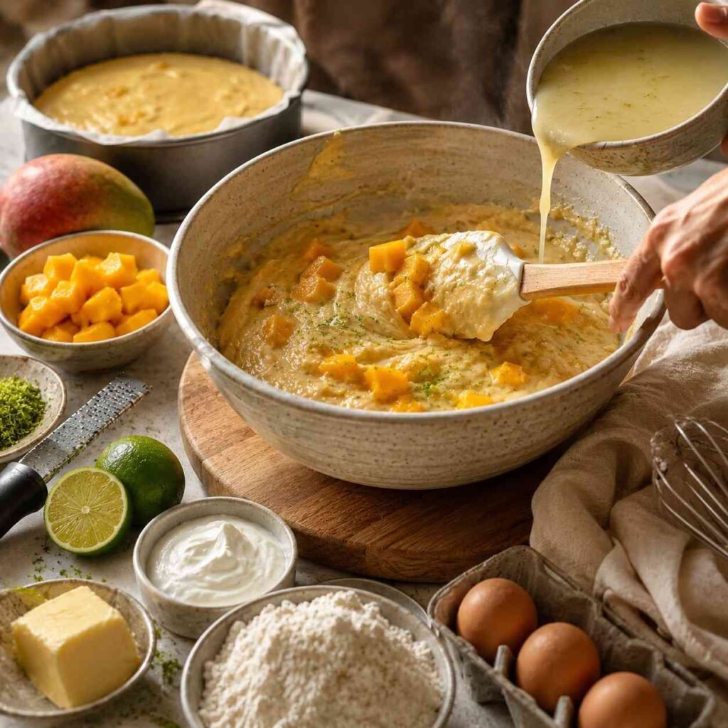 Mango Lime Cake prep