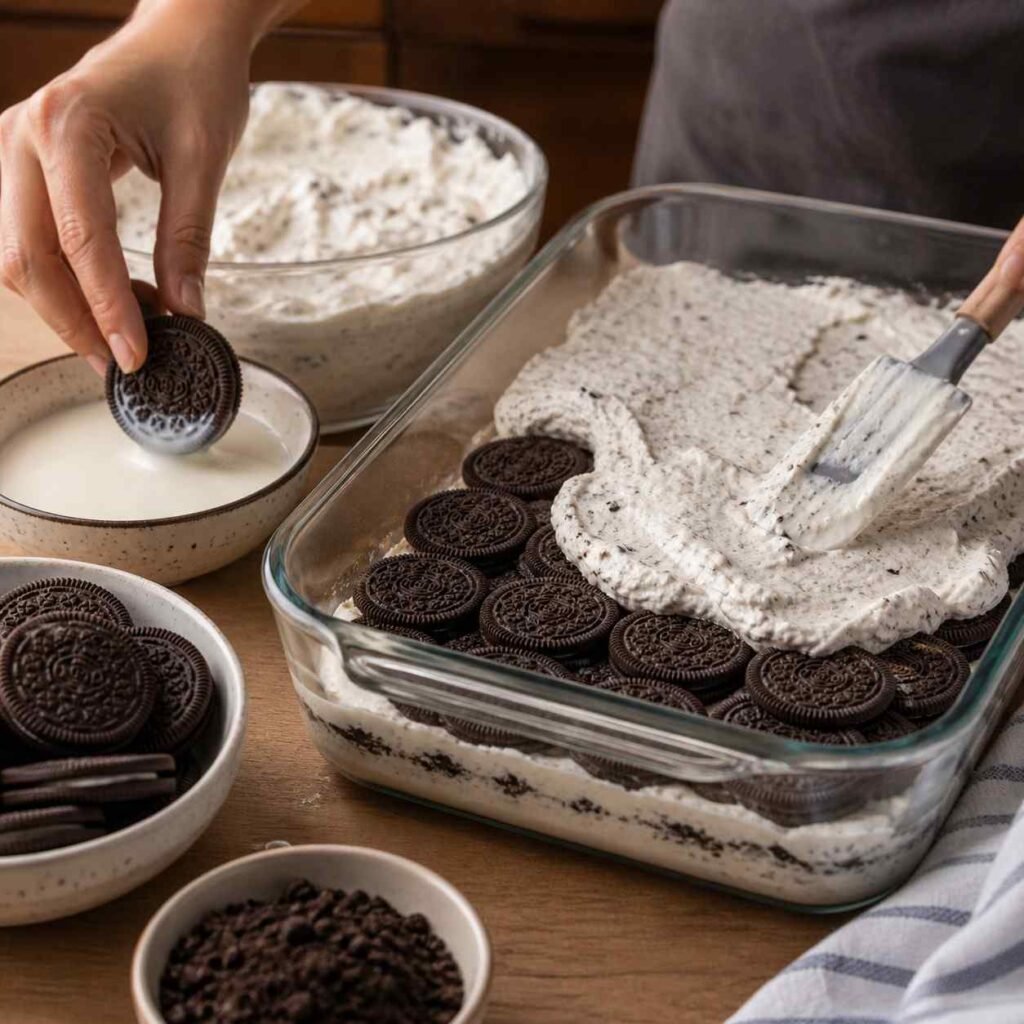 No-Bake Oreo Icebox Cake prep