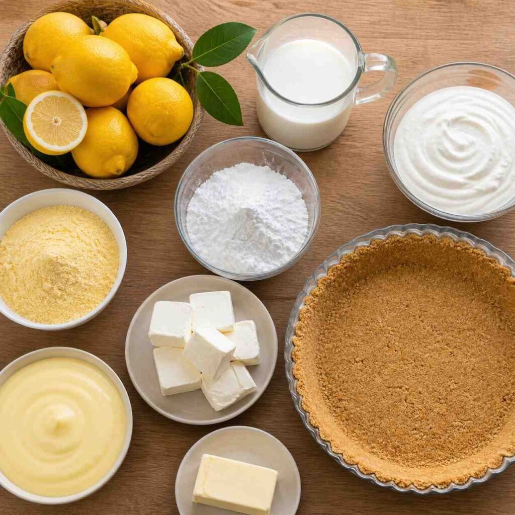 No-Bake Triple Layer Lemon Pudding Pie ingredients